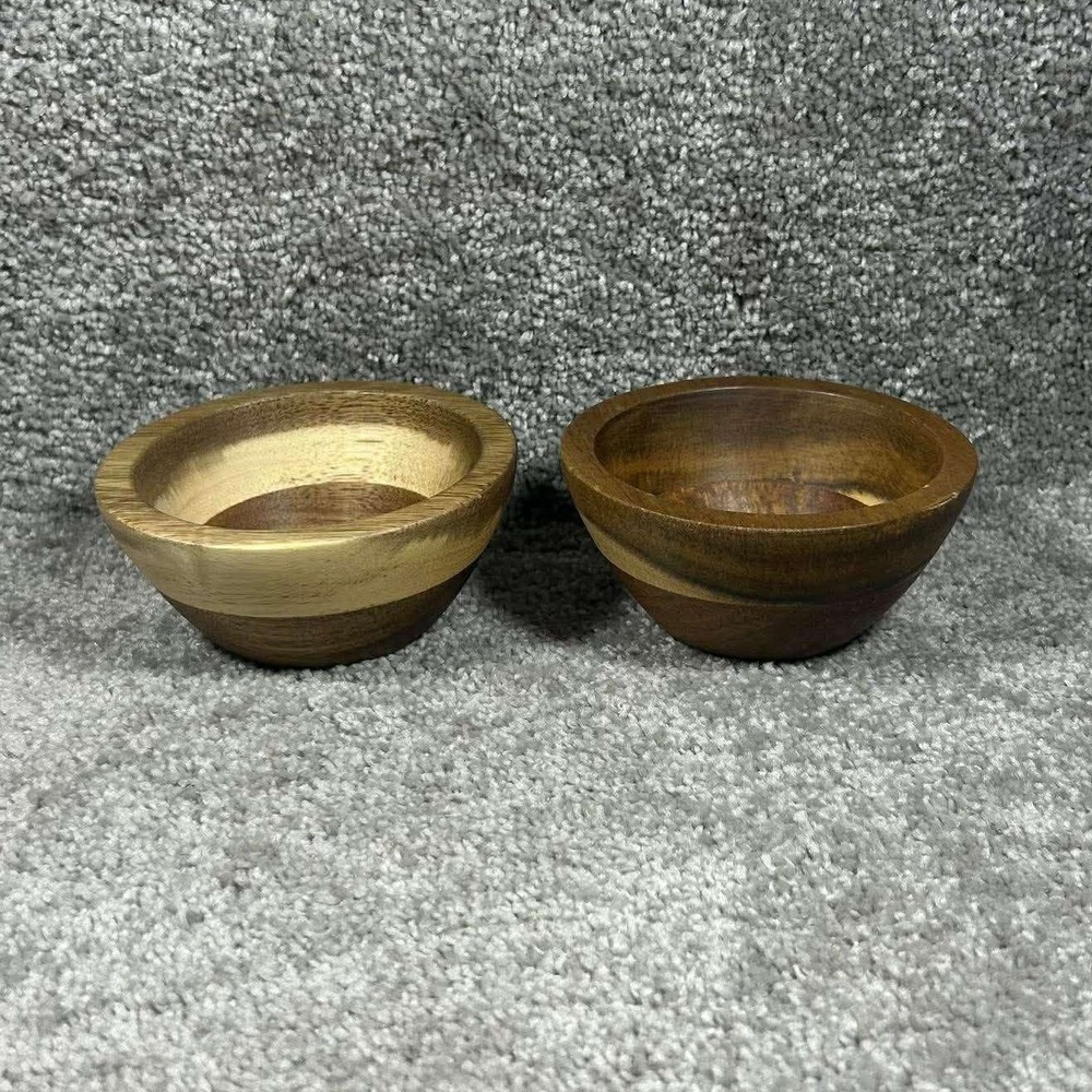 Threshold Mini Bowls Brown Acacia Wood Round Set of 2 - Small 4in